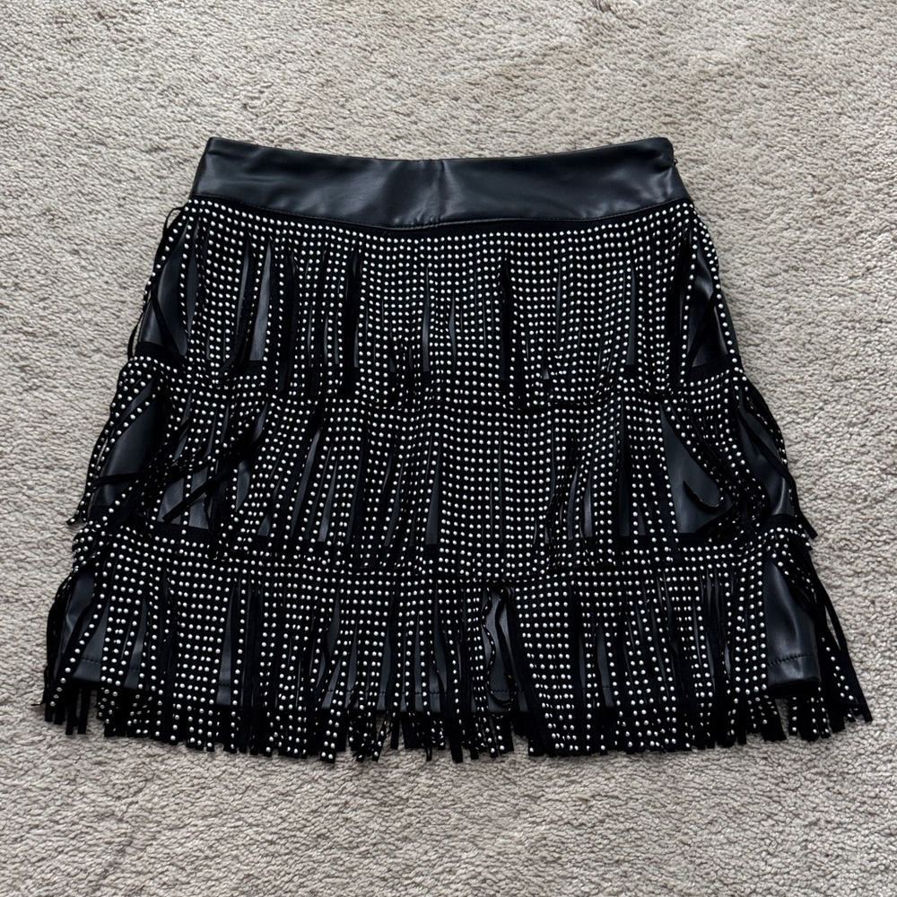 NWT Blue B Fringe Skirt with Studded Details